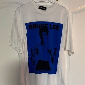 DSQUARED2 White Tee with Blue Bruce Lee Graphic